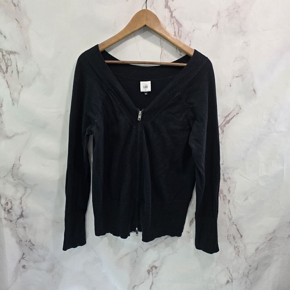 Cabi Cardigan Womens Medium Black 5453 Sweater Switchback Two Way Zip